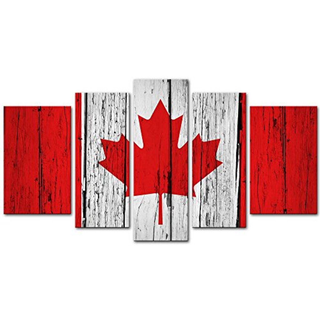 My Easy Art 5 Pieces Canadian Flag on Aged Wooden Wall Modern Print On ...