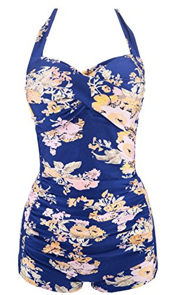 Ebuddy Women Vintage Style Boy-Leg One Piece Ruched Monokinis Swimsuit ...