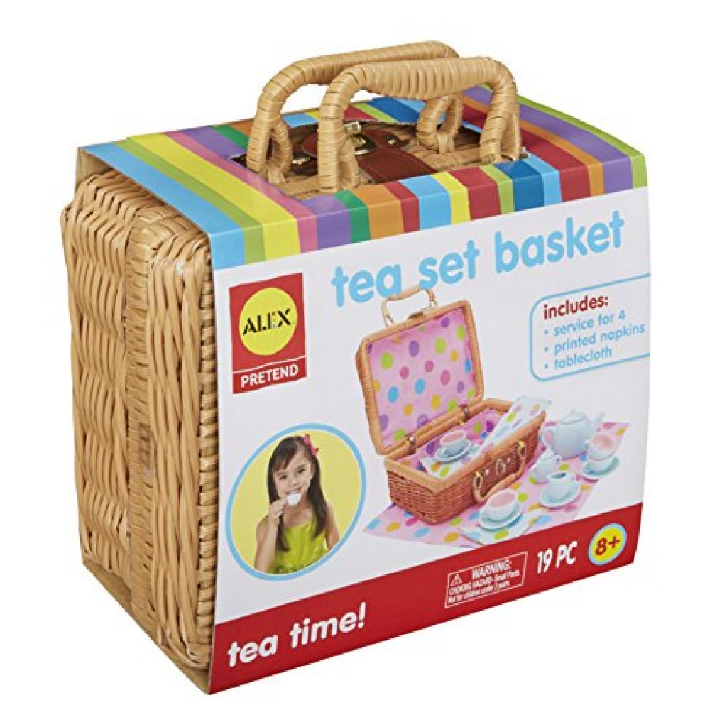 toy tea set in basket