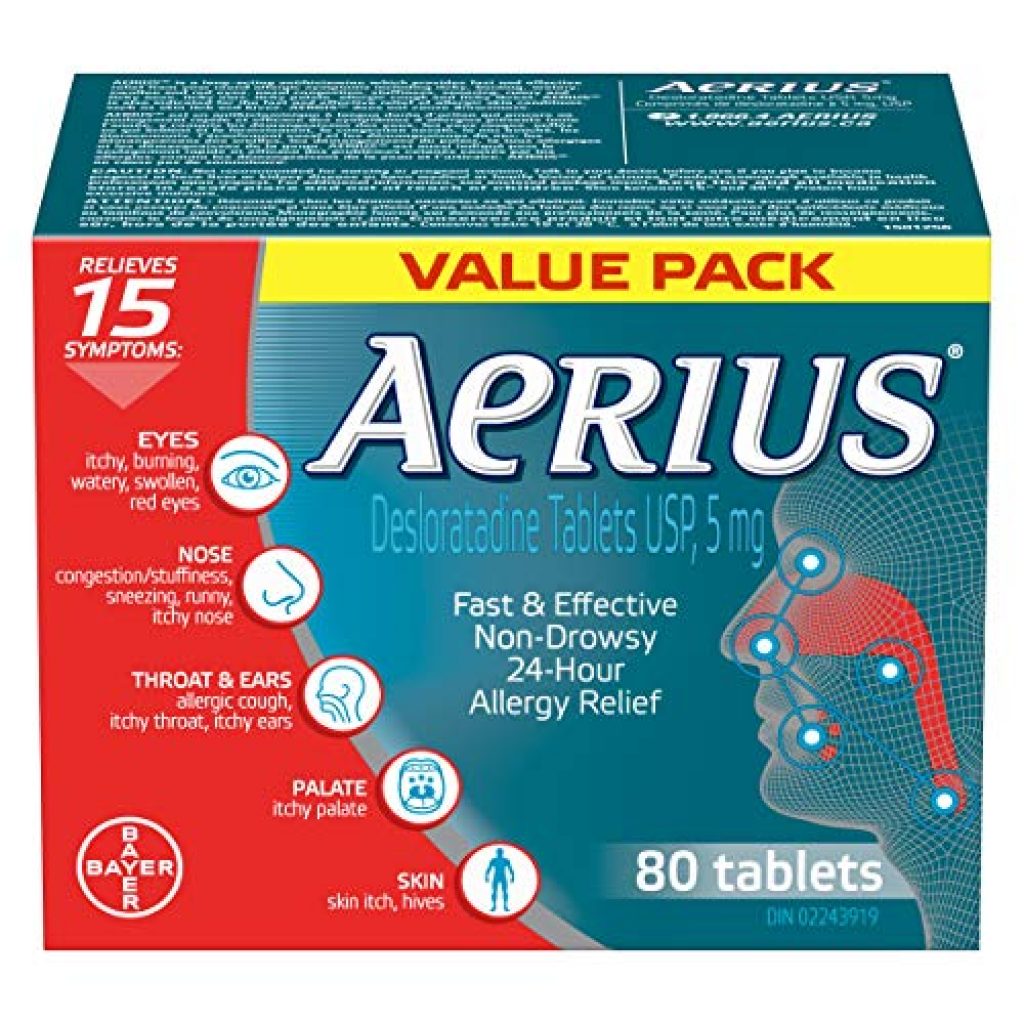 Aerius Allergy Medicine, Fast Relief, 24Hour, NonDrowsy, 80 Tablets