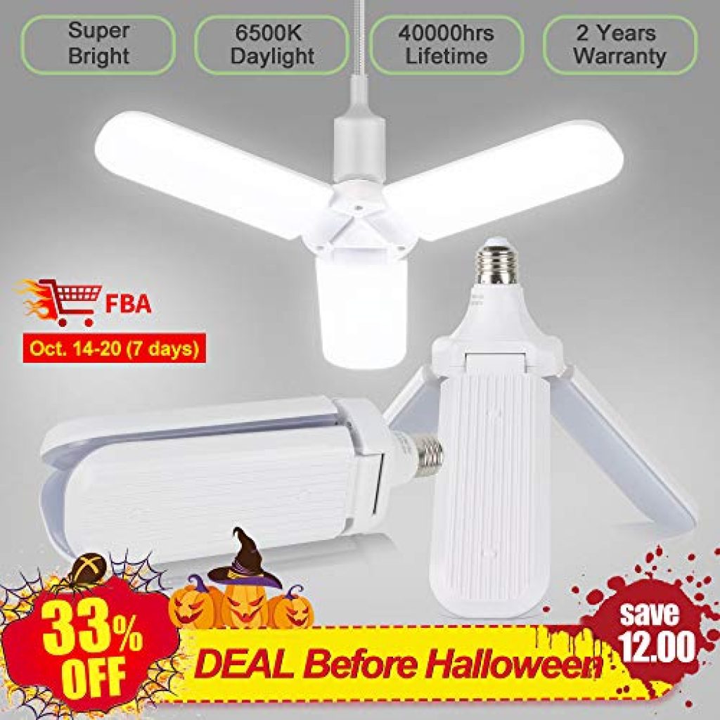 45W Garage Ceiling Light LED Foldable Fan Blade Bulb — Deals from