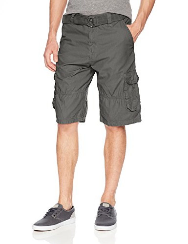 Southpole Men's All-Season Belted Ripstop Basic Cargo Short, Dark Grey ...