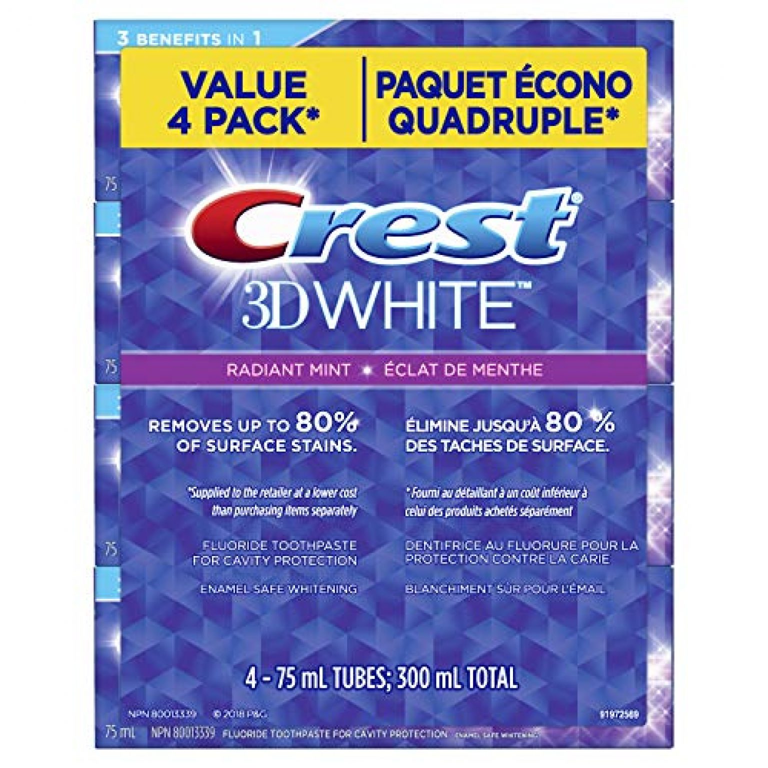 Crest 3D White Radiant Mint Whitening Toothpaste, Pack Of 4, 75ml ...