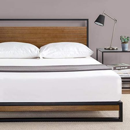 Zinus Ironline Metal and Wood Platform Bed with Headboard ...