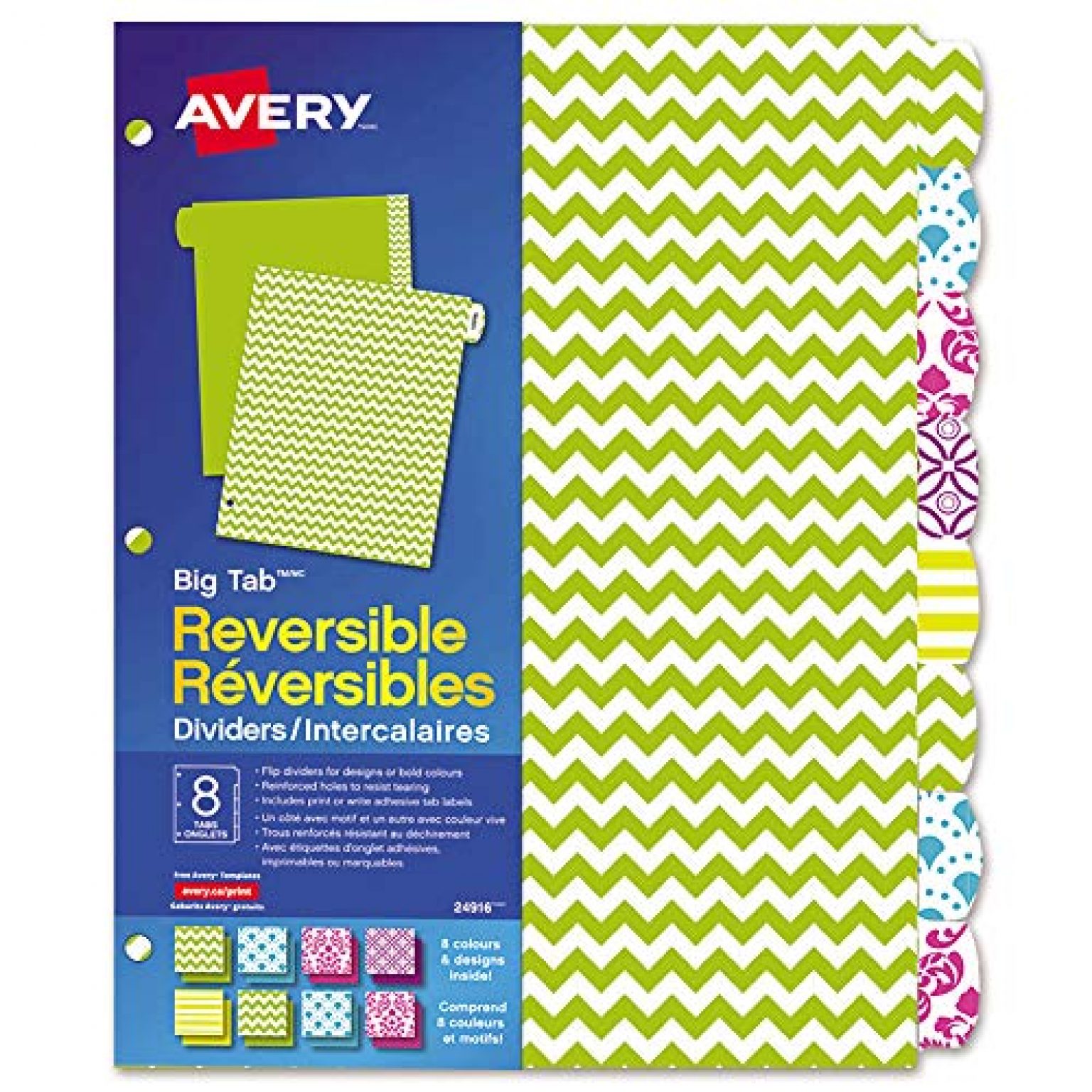 Avery Big Tab Reversible Paper Dividers For 3 Ring Binders 8 Tabs 1 Set Brights Deals From 