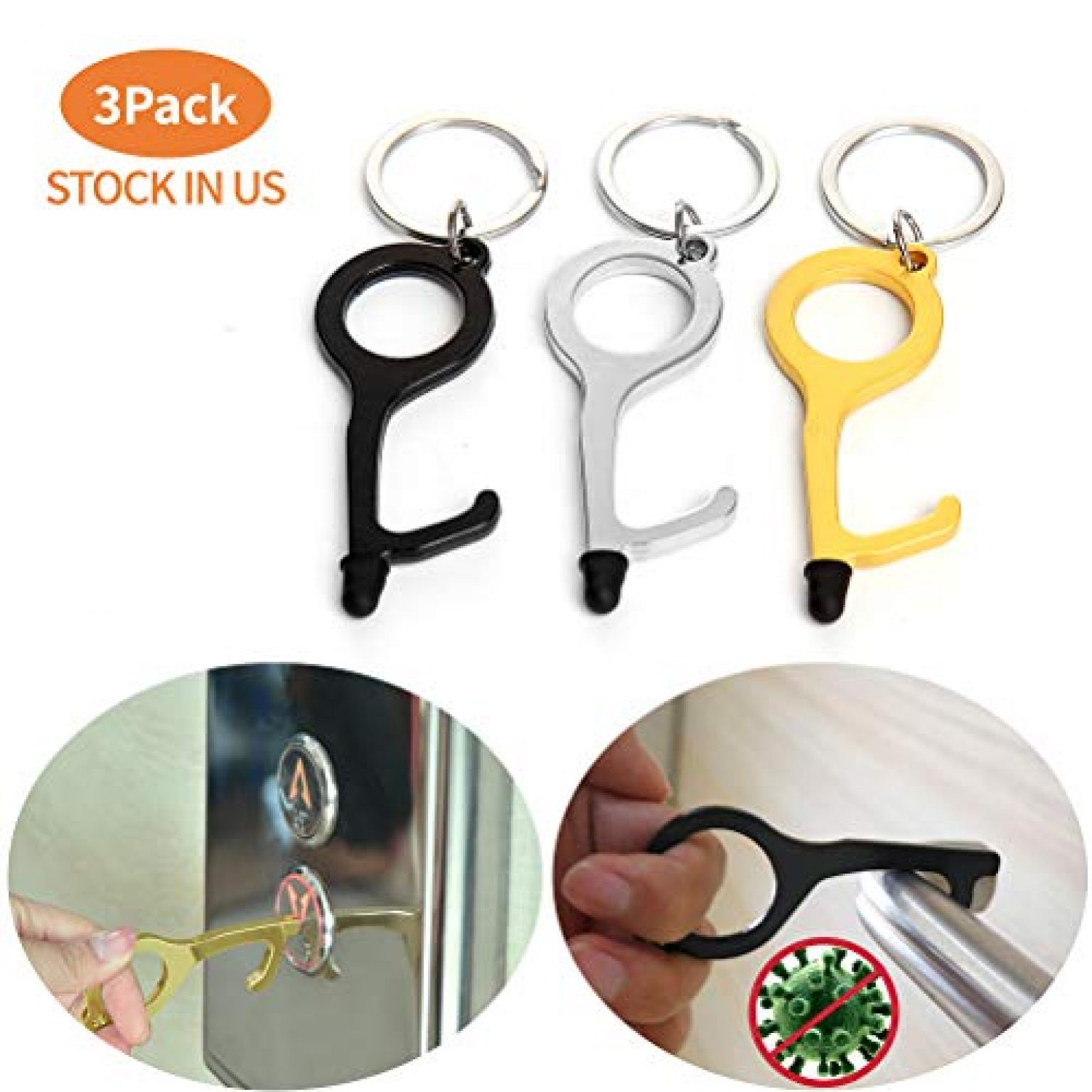 No Touch Door Opener Keychain Tool, 3 Pack — Deals from SaveaLoonie!