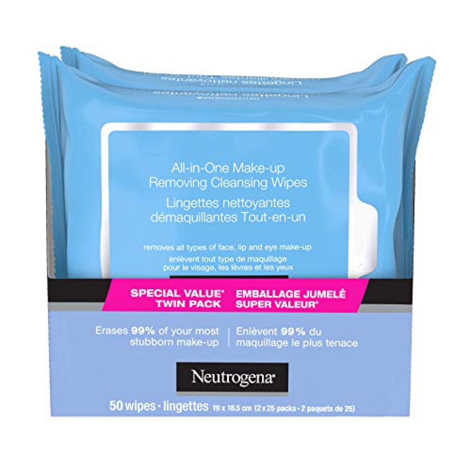 Neutrogena All in One Makeup Remover Cleansing Face Wipes, 2pack, 50