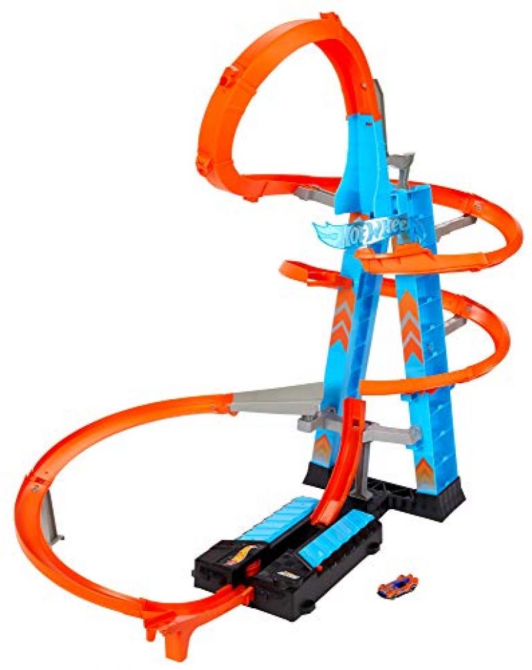 Hot Wheels Sky Crash Tower Track Set, Motorized Booster, Orange Track ...