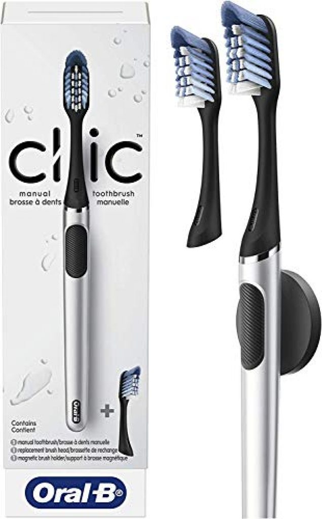 Oral B Clic Manual Toothbrush, Chrome Black, With 2 Replaceable Brush ...