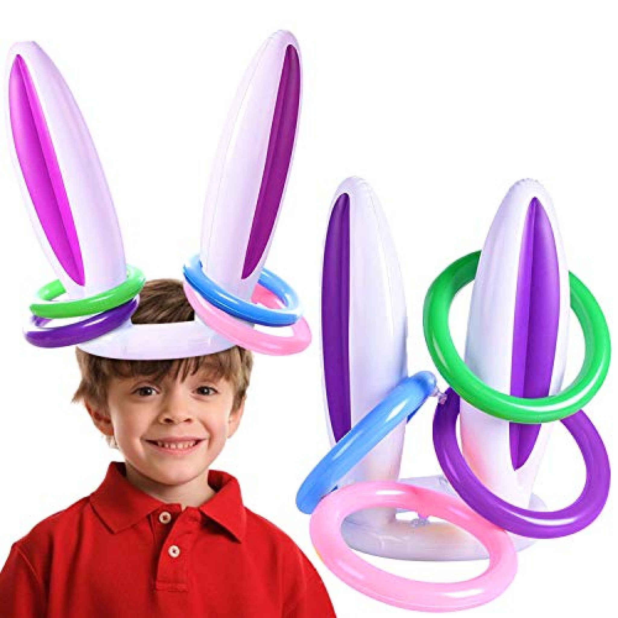 2 Pack Easter Inflatable Bunny Rabbit Ears Ring Toss Party Games (2 Set ...