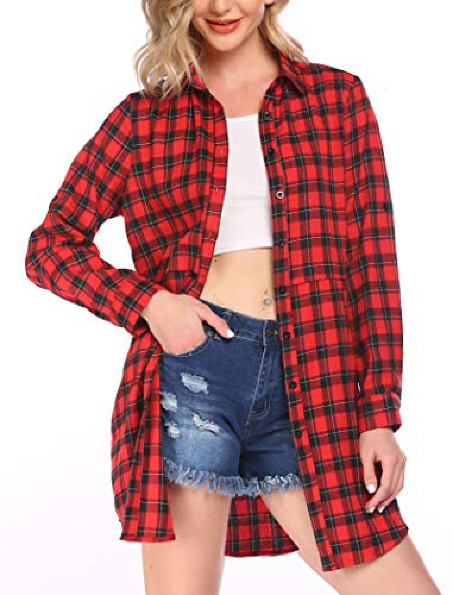 Hotouch Womens Flannel Plaid Casual Boyfriend Button Down Shirts ...