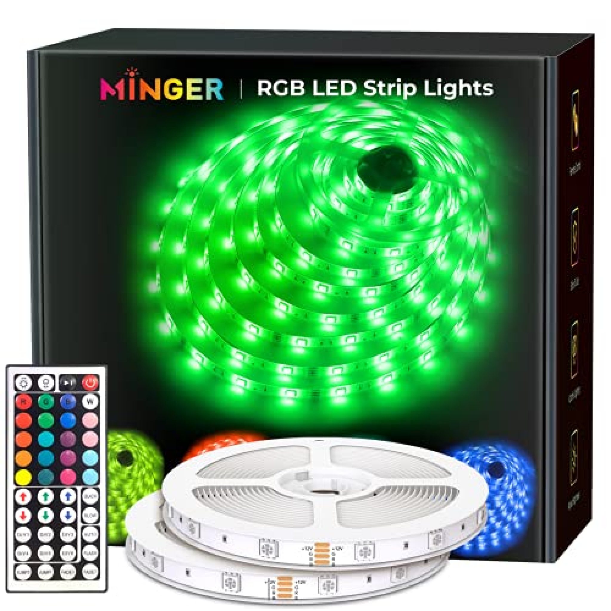 MINGER LED Strip Lights, 32.8ft RGB LED Light Strips with Remote and