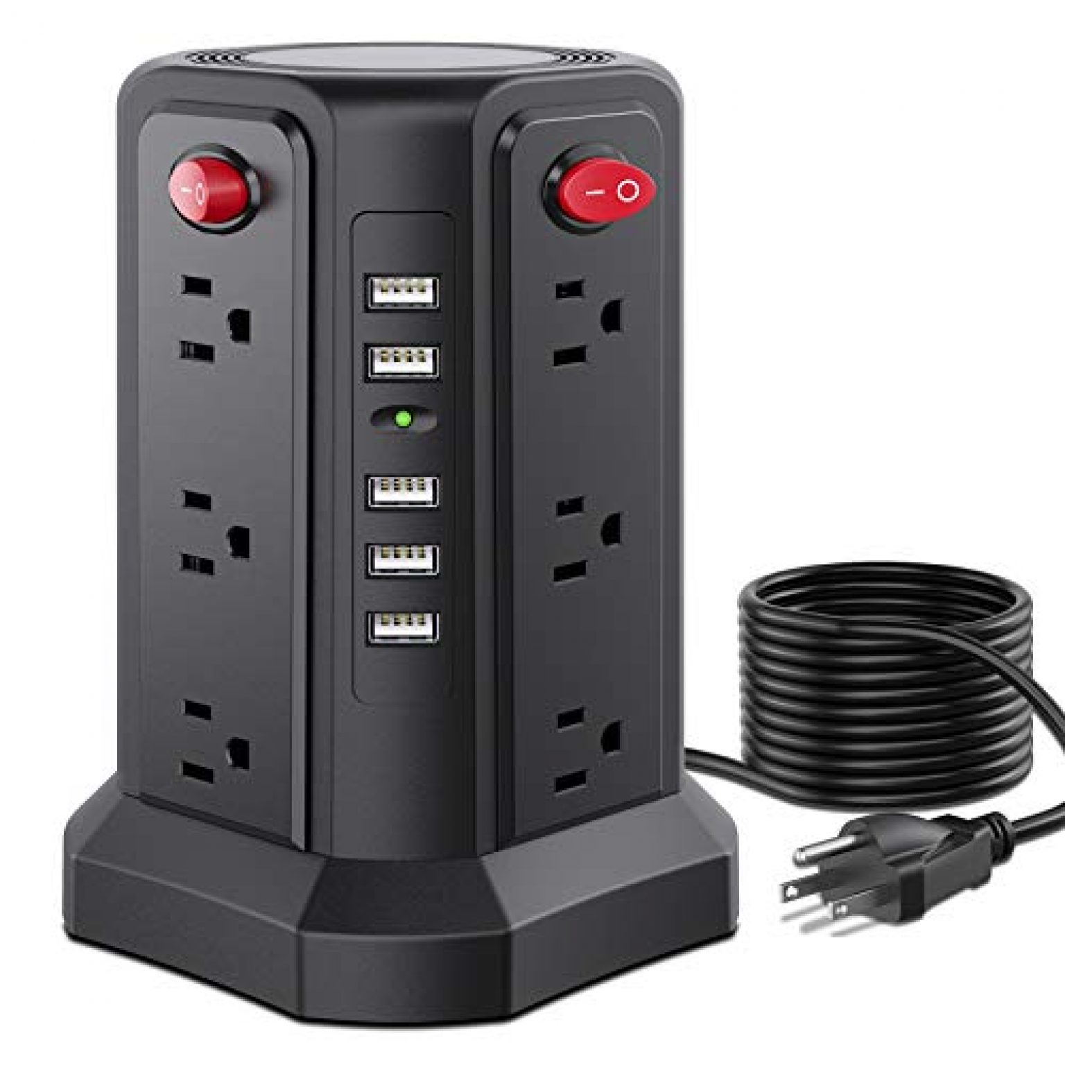 Power Bar with Surge Protector,16.4 FT Extension Cord 5 USB Ports 12 AC ...