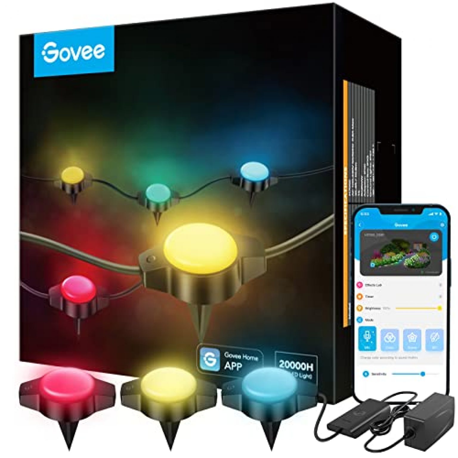 Govee Outdoor Ground Lights, WiFi RGBIC 36ft Landscape Lighting, IP67 ...