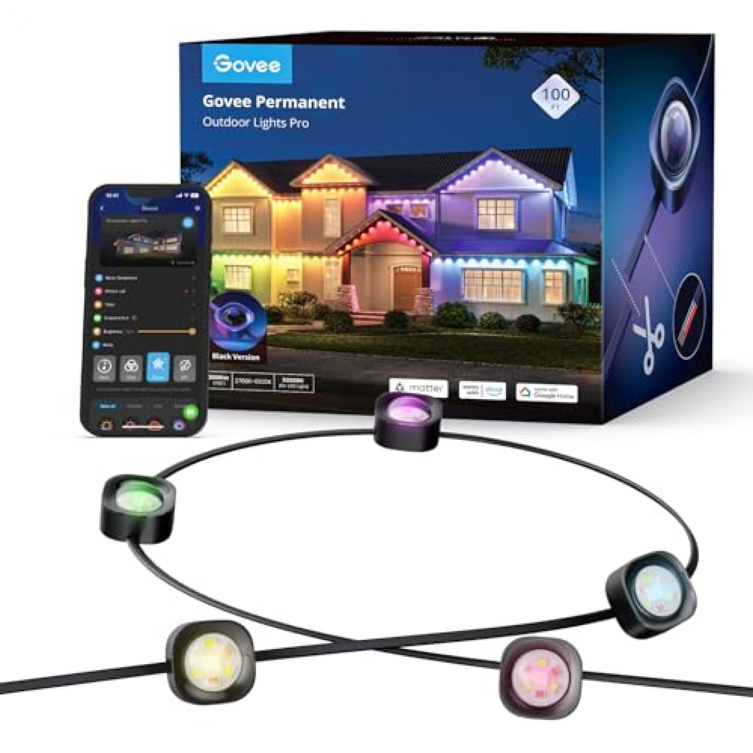 Govee Permanent Outdoor Lights Pro, 100ft with 60 RGBIC LED Lights — Deals from SaveaLoonie!