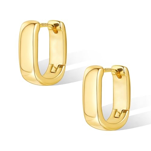 Small Thick Huggie Hoops Earrings, 14K Gold Plated 925 Sterling Silver