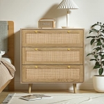 Anmytek Rattan Wood 3 Drawer Dresser