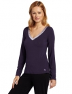 Calvin Klein Women’s Essentials With Satin Long-Sleeve V-Neck Top