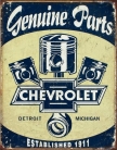 Chevrolet Chevy Genuine Parts Pistons Distressed Retro Vintage Tin Sign