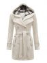 Envy Boutique Womens Military Button Hooded Fleece Belted Jacket