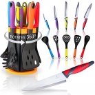 Kitchen Knife and Utensil Set with Rotating Stand