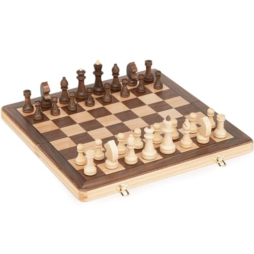 Lingle Wooden Folding Chess Set | Walnut & Maple Inlay