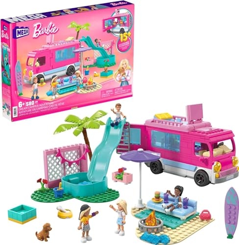 MEGA Construx Barbie Kids Building Toy Set, Dream Camper Adventure with 580 Pieces