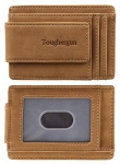 Toughergun Genuine Leather Magnetic Front Pocket Money Clip Wallet RFID Blocking(Khaki)