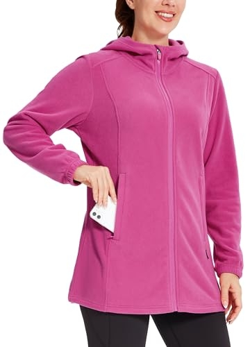 WILLIT Women’s Long Fleece Jacket with Hoodie