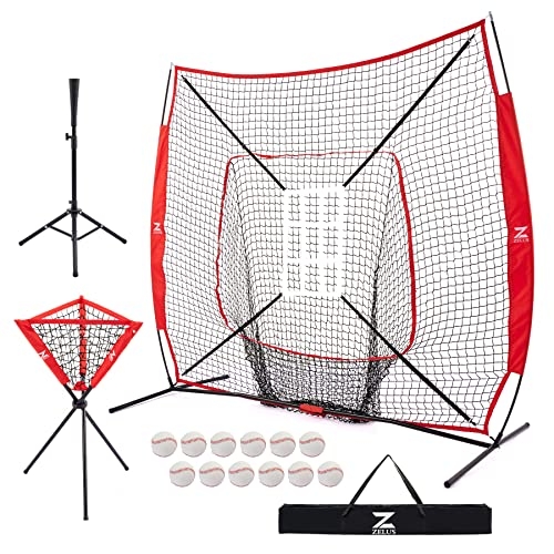 ZELUS Baseball Net Kit with Tee, Carry Bag, Ball Caddy and 12 Baseballs